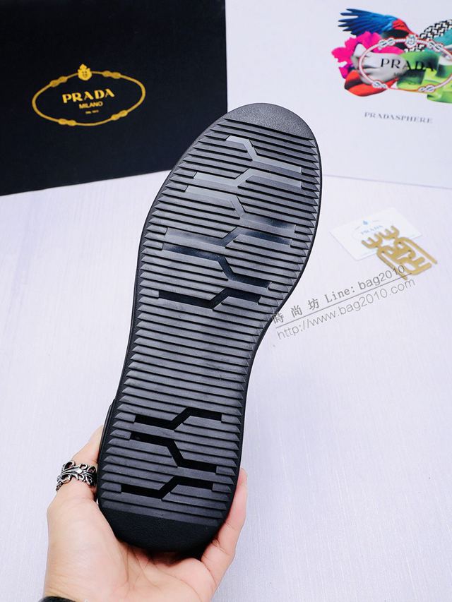 PRADA男鞋 普拉達2019專櫃同步新款高幫鞋 普拉達休閒運動牛皮鞋  hdx13567
